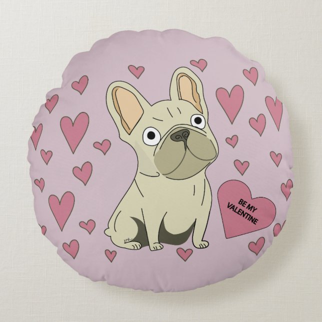 Almofada Redonda Be my Valentine, French Bulldog (Frente)