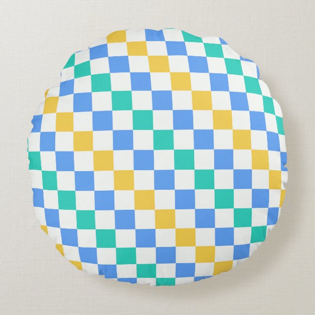 Almofada Redonda Beach day diagonal checkerboard pattern (Frente)