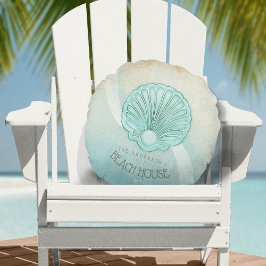 Almofada Redonda Beach House Clam Shell Aqua Blue ID623