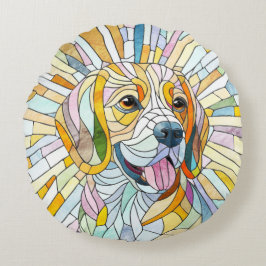 Almofada Redonda Beagle dog - Colorful Mosaic art