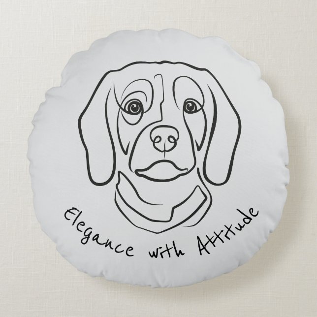 Almofada Redonda Beagle Line Art, Elegance with Attitude (Frente)