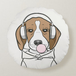 Almofada Redonda Beagle Refrigerante com Bubblegum Cute Engraçado C