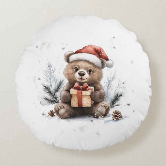 Almofada Redonda Bear Bear Santa Hat (Frente)