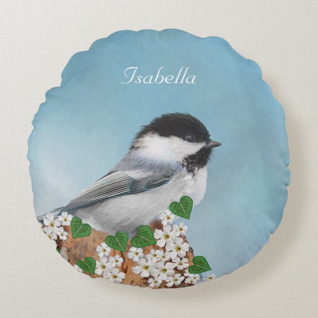Almofada Redonda Beautiful Little Bird & Flowers Personalized (Frente)