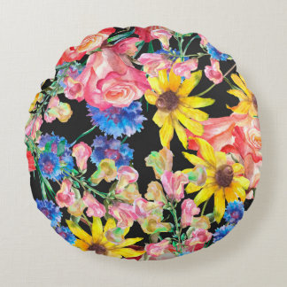 Almofada Redonda Beautiful Summer flowers with roses. Floral seamle