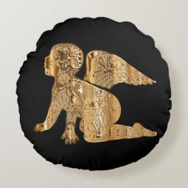 Almofada Redonda Bebê brilhante Anjos Pretos Dourados Ângulo