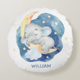 Almofada Redonda Bebê Elefante Adormecido Lua Estrelas Menino Quart