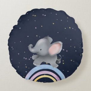 Almofada Redonda Bebê Elefante Fofo Brincando Em Um Arco-Íris Color