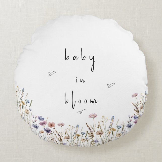 Almofada Redonda Bebê em Flor Baby Shower de Flores Silvestres (Frente)