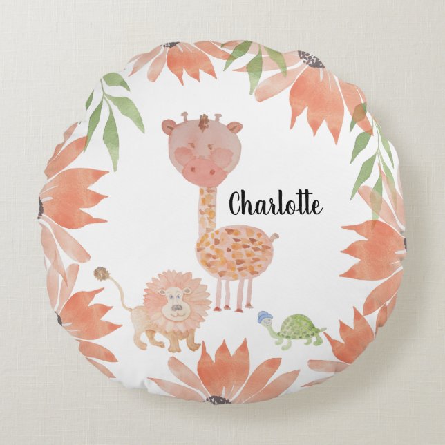 Almofada Redonda Bebê Girafa Molercola Aquosa Monograma pintado À M (Frente)