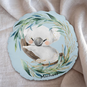 Almofada Redonda Bebê Koala Urso no Travesseiro Redondo de Wreath