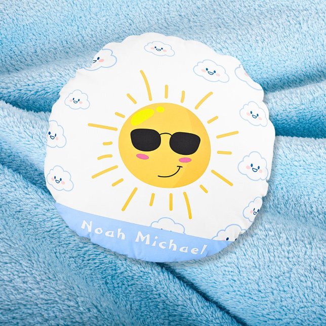 Almofada Redonda Bebê Personalizado Sol e Nuvem Fofo (Criador carregado)