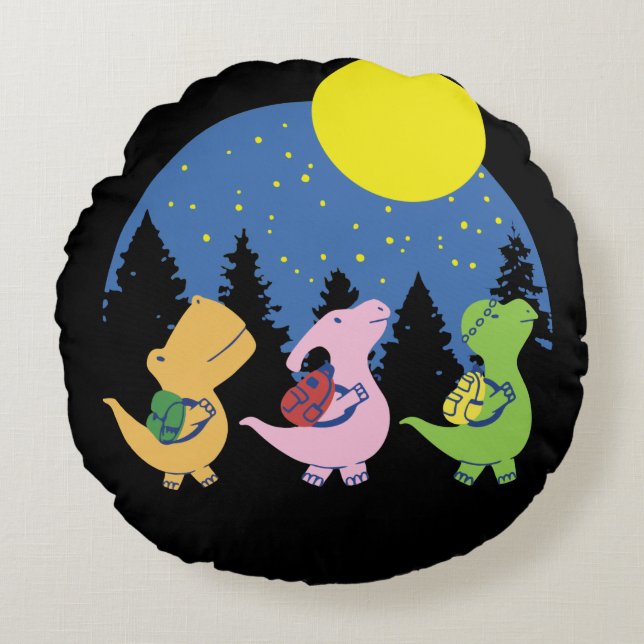 Almofada Redonda Bebês Dinossauros De Volta à Escola (Frente)