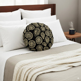 Almofada Redonda Beige venenoso fóssil trilobite padrão amonita