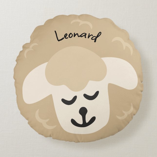 Almofada Redonda Beiges Schaf - personalisierbares Kinderkissen (Frente)