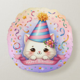 Almofada Redonda Bela Cartoon Kawaii Kitty Feliz Aniversário