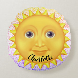 Almofada Redonda Bela Cartoon Sorrindo Sol com Bumblebee Doce
