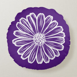 Almofada Redonda Bela Flor de Margarida, Ilustração em Meios-Tons