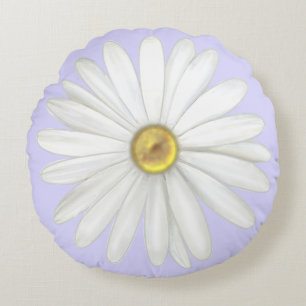 Almofada Redonda Bela Flor Margarida em Azul Claro