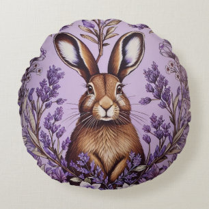 Almofada Redonda Bela lebre com a Lavanda William Morris inspirada