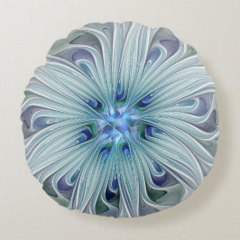Almofada Redonda Beleza Floral Abstrato Moderno Flor Azul Pastel