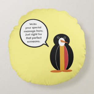 Almofada Redonda Bélgica Pinguim Sra Falante Personalizada