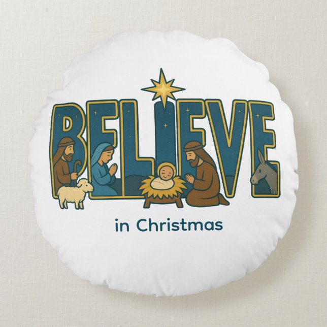 Almofada Redonda Believe nativity  (Frente)