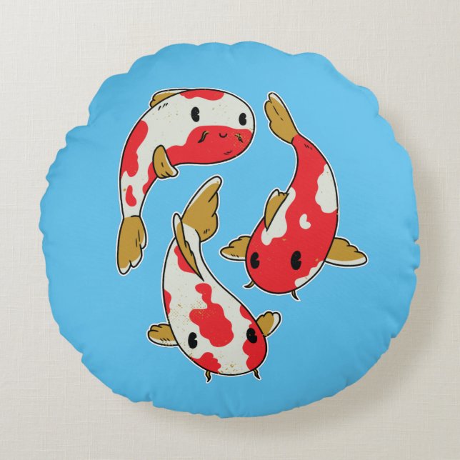 Almofada Redonda Belo Design de Cartoon Koi Fishes (Frente)