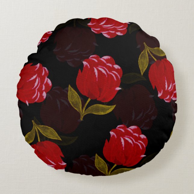 Almofada Redonda Belo padrão de bordados de rosas translúcidos (Frente)