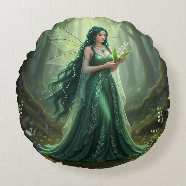 Almofada Redonda Belo polo de maio, Emerald Fairy (Frente)