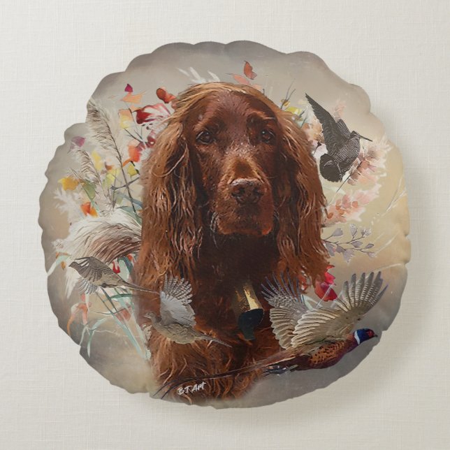 Almofada Redonda Belo Red Setter Irlandês (Frente)