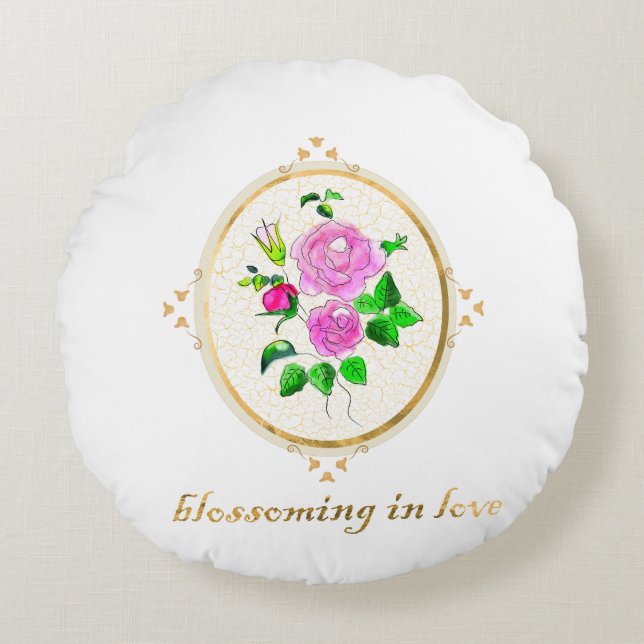 Almofada Redonda belo travesseiro decorativo, pintado à mão (Frente)