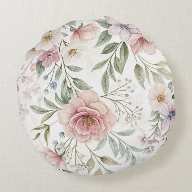 Almofada Redonda Belos Padrões Rosa (Verso)