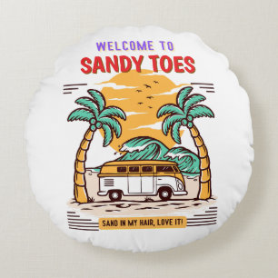 Almofada Redonda Bem-vindo a Sandy Toes Summer Beach