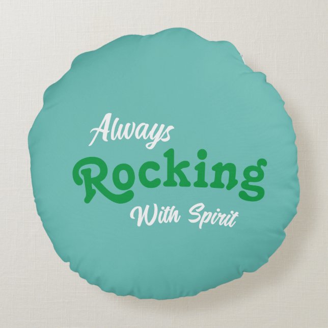 Almofada Redonda Bem-Vindo Ao Nosso Porch / Always / Teal / (Verso)