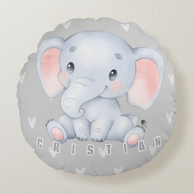Almofada Redonda Berçário de Elefante Bebê Decoração Fofa  (Frente)