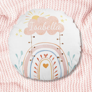 Almofada Redonda Berço Infantil Arco-íris Boho Aquarela