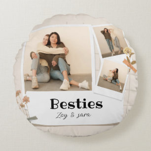 Almofada Redonda BESTIES, Colagem de Fotos e Nomes FCFB