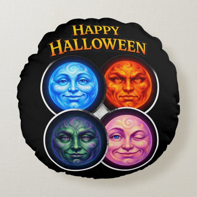 Almofada Redonda Between four elements, moon faces festive Gothic g (Frente)