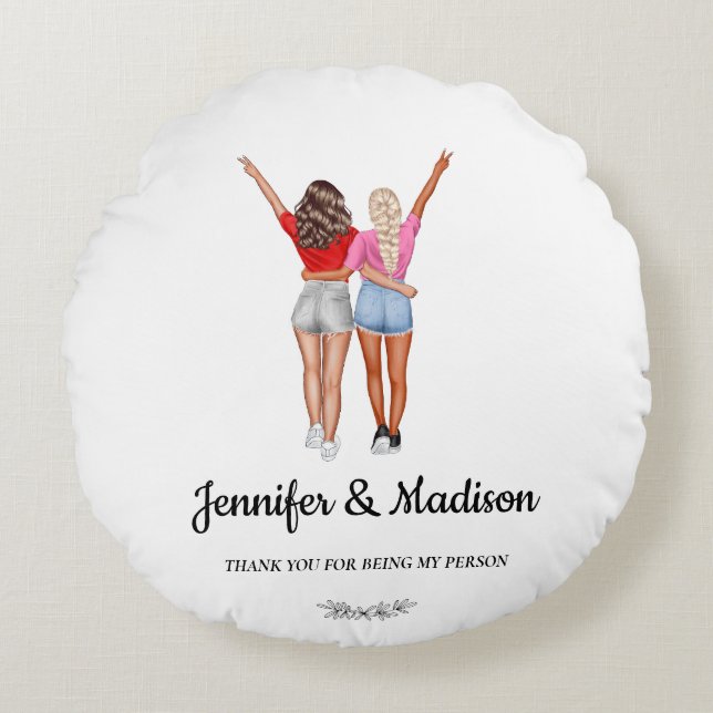 Almofada Redonda BFF Besties de Melhores Amigos Nome Personalizado  (Frente)