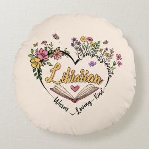 Almofada Redonda Bibliotecário Compaixão - Design de Coração Floral