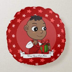 Almofada Redonda Bicicleta de Natal Afro-Americano