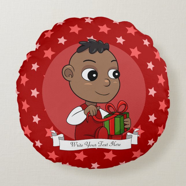 Almofada Redonda Bicicleta de Natal Afro-Americano (Frente)