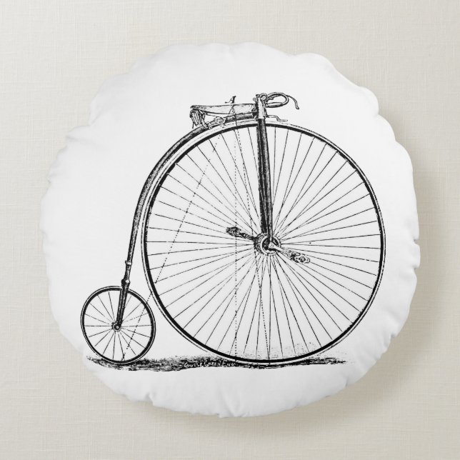 Almofada Redonda Bicicleta de Roda Alta Penny Farthing (Frente)