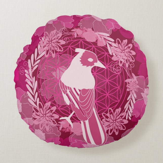 Almofada Redonda Bird flower of life (Frente)