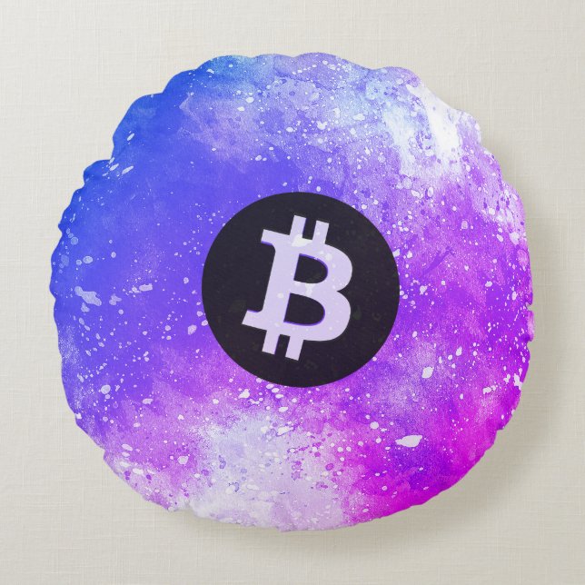 Almofada Redonda Bitcoin Aquarela (Estilo 2 - Miami) (Frente)