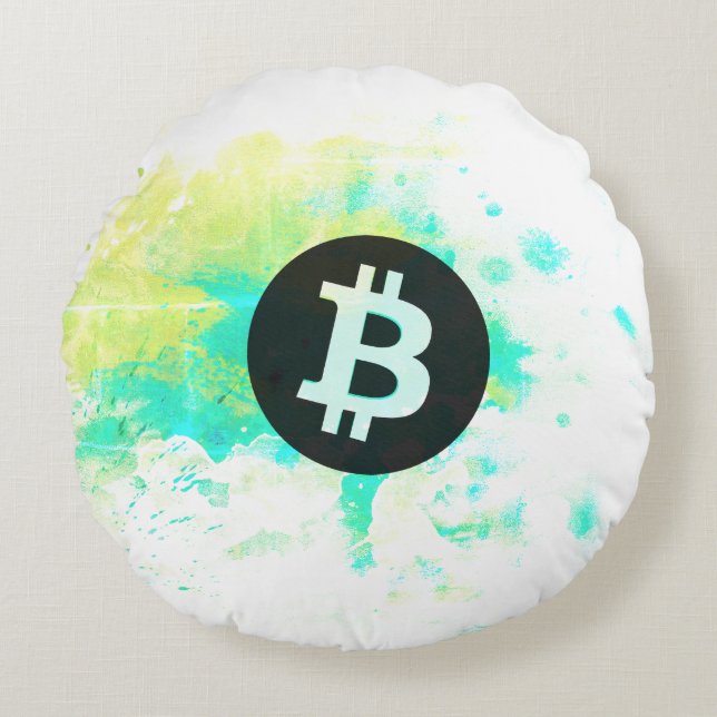 Almofada Redonda Bitcoin Aquarela (Estilo 7 - Pilha de Sats) (Frente)
