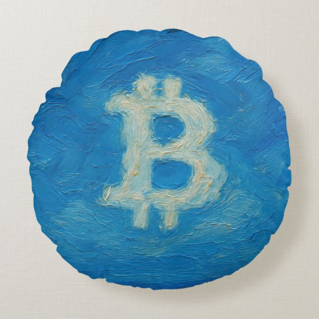 Almofada Redonda Bitcoin Blue Sky (Oil, Style: 2) (Frente)