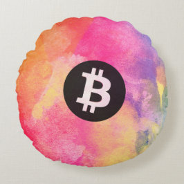 Almofada Redonda Bitcoin Watercolor (Style 1 - Genesis)