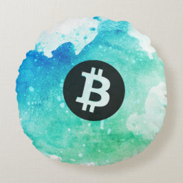 Almofada Redonda Bitcoin Watercolor (Style 5 - Wave Rider)